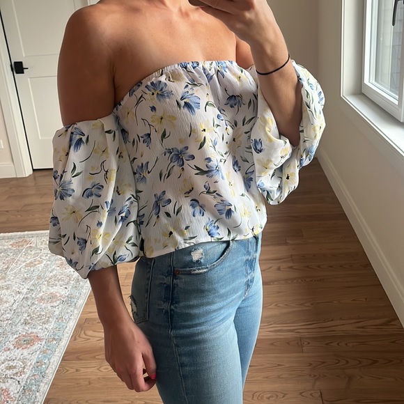 Missguided Off The Shoulder Floral Puffball Sleeve Top - Picture 7 of 12